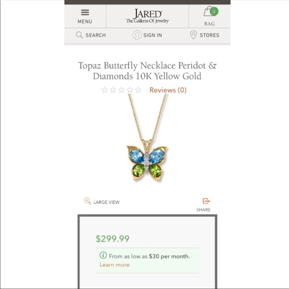 Topaz Butterfly Necklace 10K Yellow Gold (Jared)
